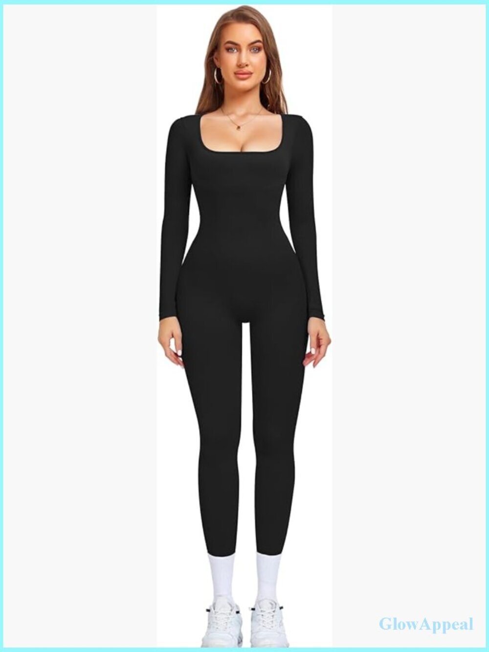 Long Sleeve Seamless Workout Jumpsuit Square Neck Bodycon Tummy Control Romper